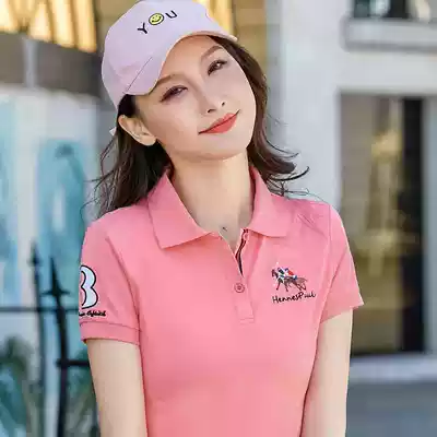 South Korea 2021 new women's polo shirt women's short-sleeved women's loose top summer lapel sports casual T-shirt