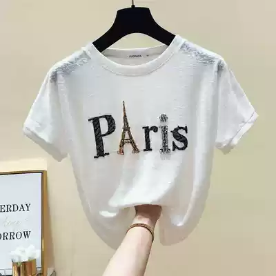 South Korea 2021 summer new ice silk short sleeve t-shirt women White casual loose knit top versatile thin tide