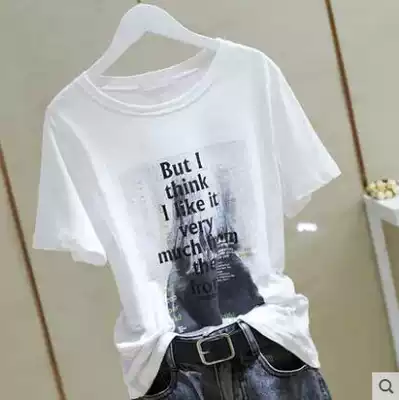 Korean short-sleeved t-shirt women's pure cotton 2021 new summer slub cotton printing loose large size half-sleeved t-shirt ins tide