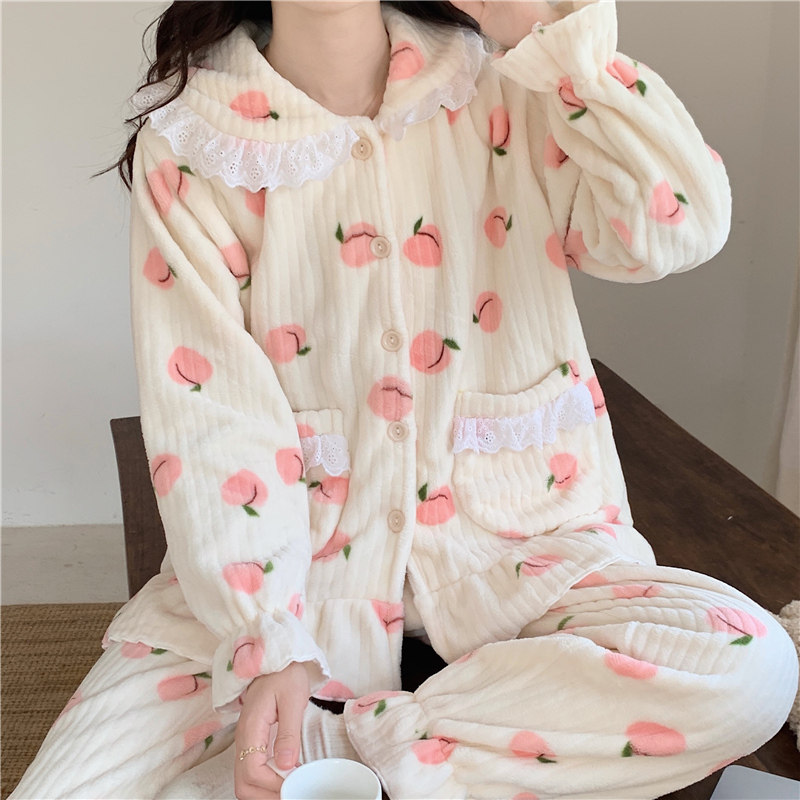 Coral velvet lady suit in autumn winter thickening plus lace lace lace lace lace lace lace pants sexy home suit