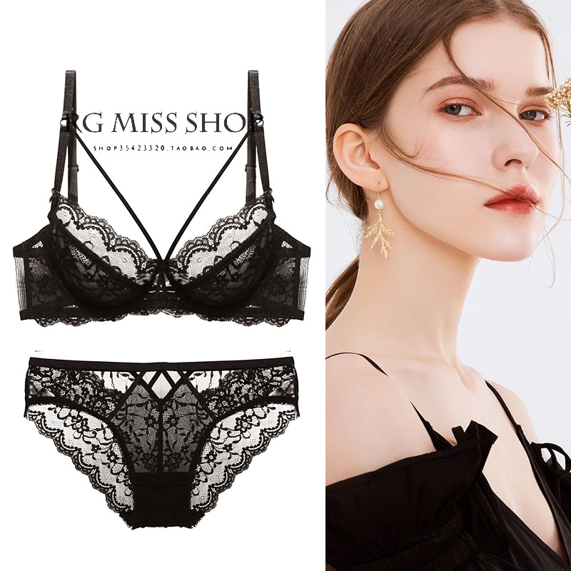 2021 new large size Sizes Underwear Women Thin slim breast cover with steel ring Sexy bra lace transparent lingerie suit