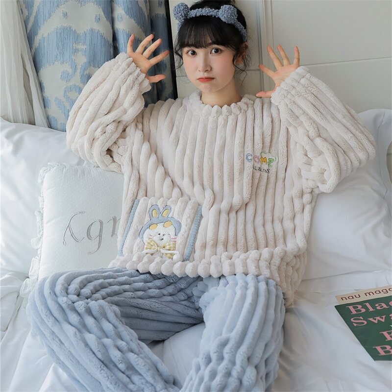 Flaven Sweet Pajamas Girl Suite Fall Winter Soft and Hanging Heat and Heat Cartoon Home Clothes