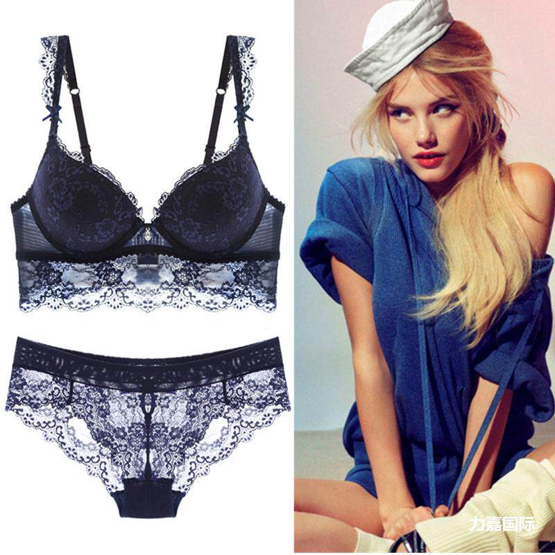 2021 new sexy hot big size bra gathered lace lingerie big breasts show small closed side breasts bra set