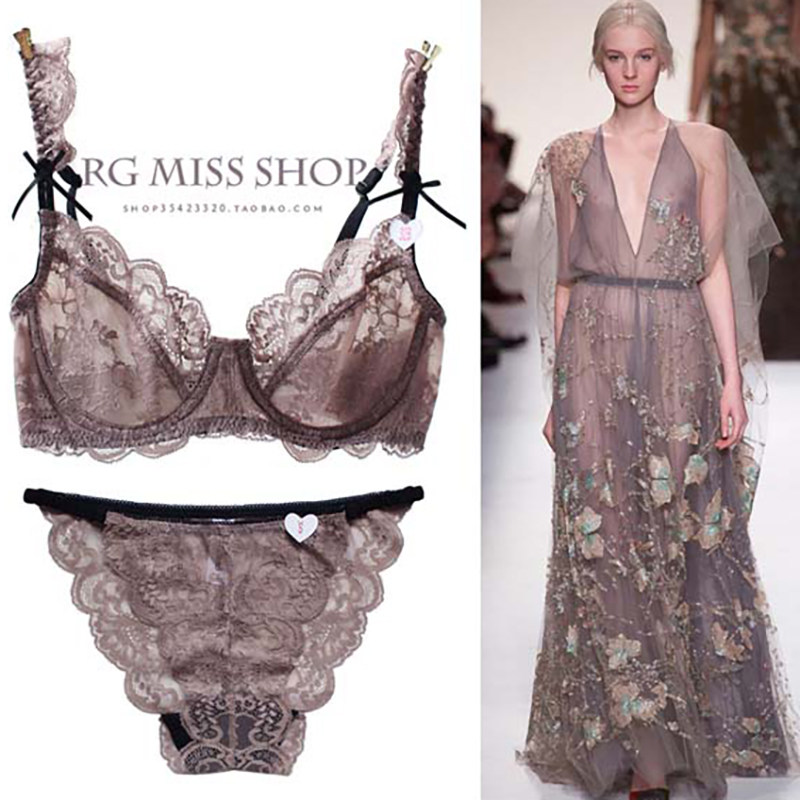 Teenage Girl Underwear Ultra Slim Big Size With Steel Ring Sexy Bra Suit Big Chest Display Small Lace Transparent Spice Bra