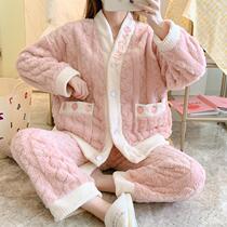 Flag pajamas woman winter plus thickening warm long sleeve pants two pieces of sexy sweater embroidered home suit