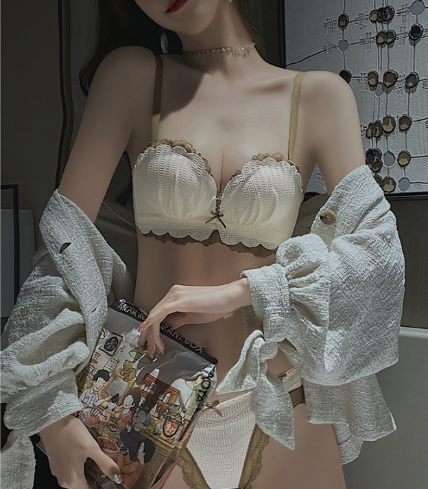 Summer thin underwear small chest gathered girls no steel bra sexy adjustable breast underwear set