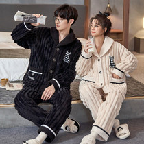 Winter plus pajamas couples wear coral velvet thickness warm pants suit men flannel sweater suit