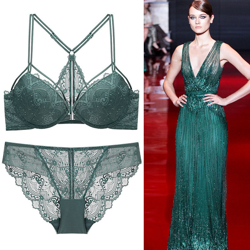 2021 new beauty back front button lingerie ladies small chest coalesch with deep V lace breathable underwear Sexy bra suit