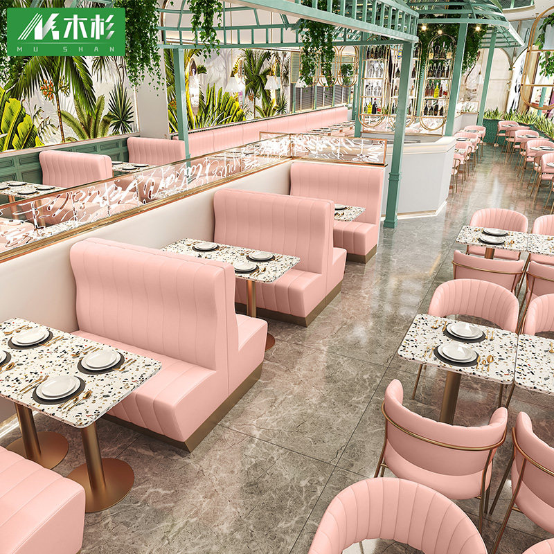 Customized light luxury net red card seat high-end dining room milk tea dessert coffee dining sofa marble hot pot restaurant table and chairs