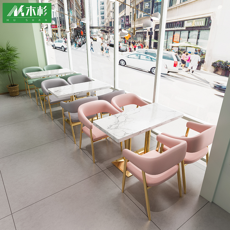 Milk Tea Shop Table and Chair Combined Café Coffee Seat Cafeteria Snacks Hamburg Fast Dining BBQ Furniture