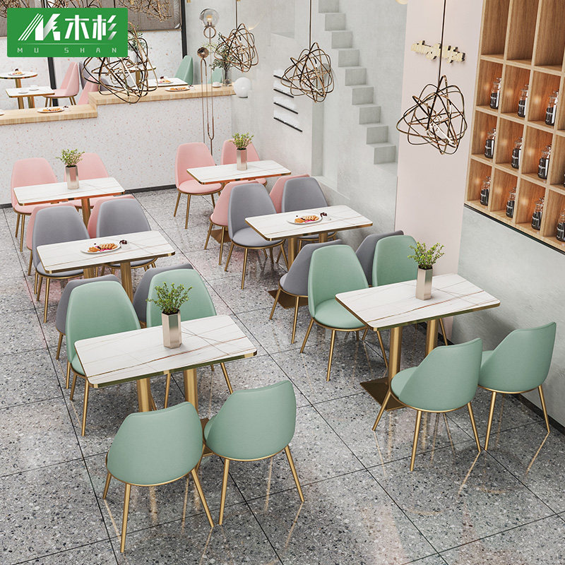 Dessert snacks ins net red burger fast food cafe milk tea shop dining furniture simple bar table and chair combination