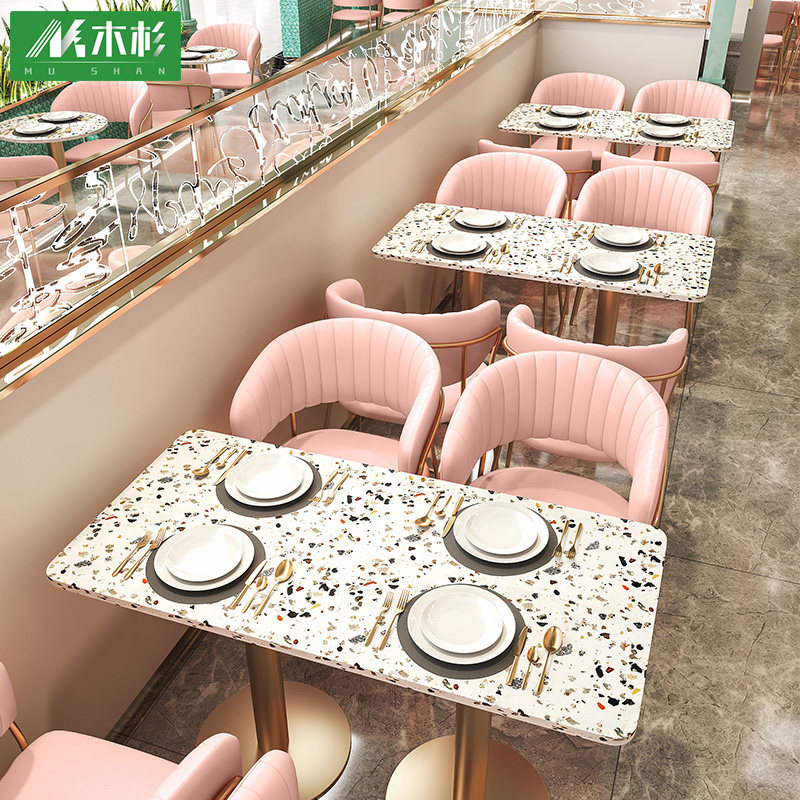 Marble Table Dining Furniture Light Lavish Minimalist Stainless Steel Mesh Red Self Hot Pot Roast Hotel Table And Chairs Combo-Taobao