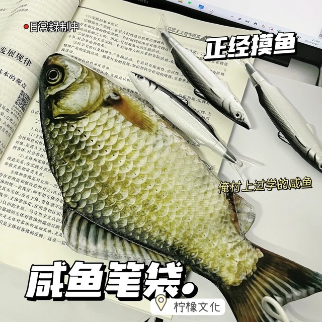 Creative simulation crucian carp pencil bag same style funny student desktop storage bag Korean version salted fish stationery pencil case