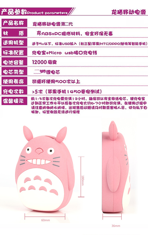 Phim hoạt hình Totoro nữ dễ thương Điện thoại di động 12000 mAh Sạc điện thoại di động Phổ thông mini cá tính sáng tạo
