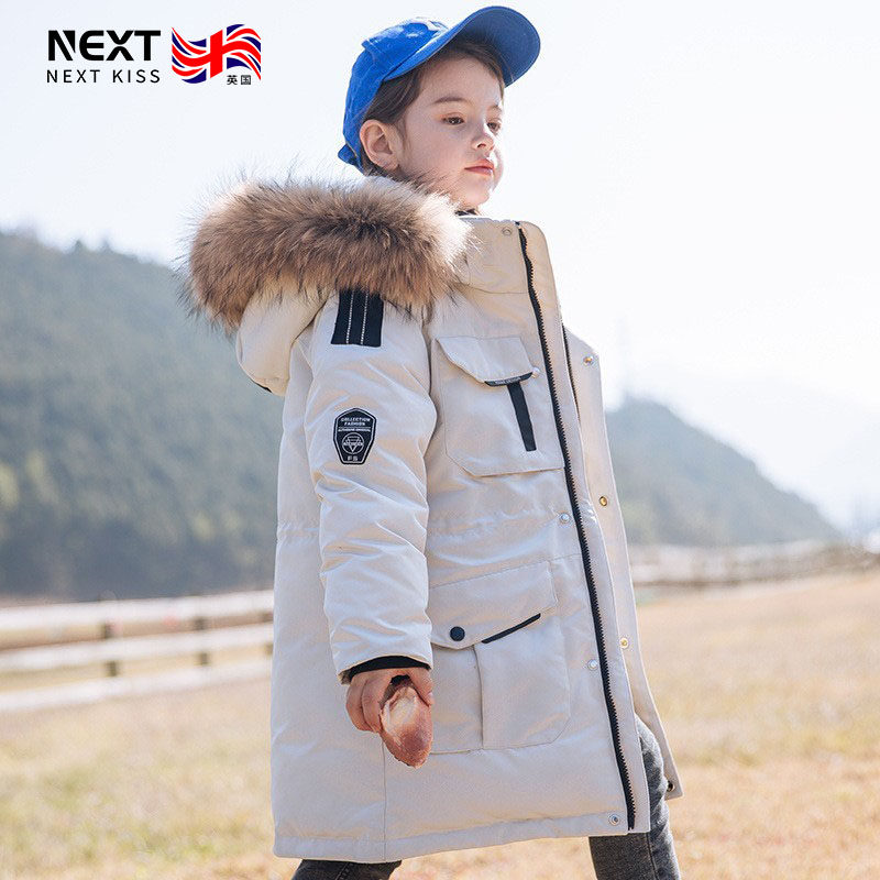 British next kiss girls' down jacket long version Korean version of the new Western style white duck down boys thick coat