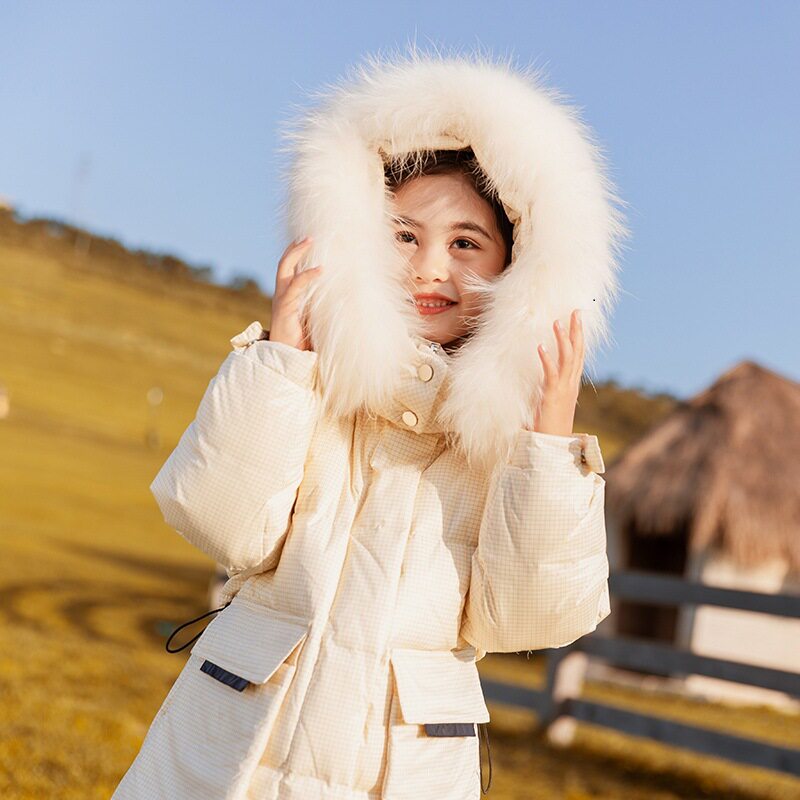 Britain's next kiss girl's down suit for long version 2020 The new Korean version of the Han sends children thickened white duck suede