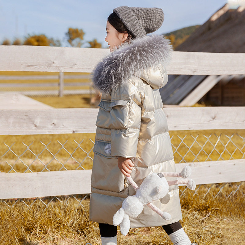British next Kisss girl down jacket long 2021 new foreign style children thick middle child over the knee