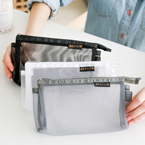 Simple style transparent large capacity pencil case for primary school students examination special stationery bag grid zipper male and female Net gauze college entrance examination pencil bag cute storage bag portable pen case
