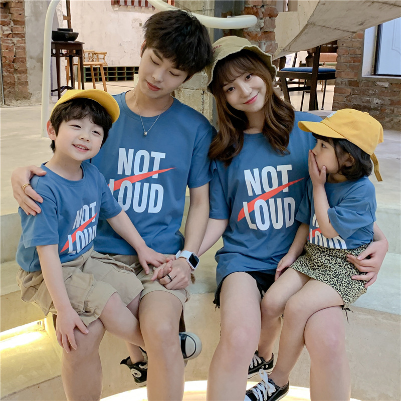 Mother and daughter father and son printed T-shirt 2021 summer season parent-child loose short-sleeved boy and girl Western school base shirt