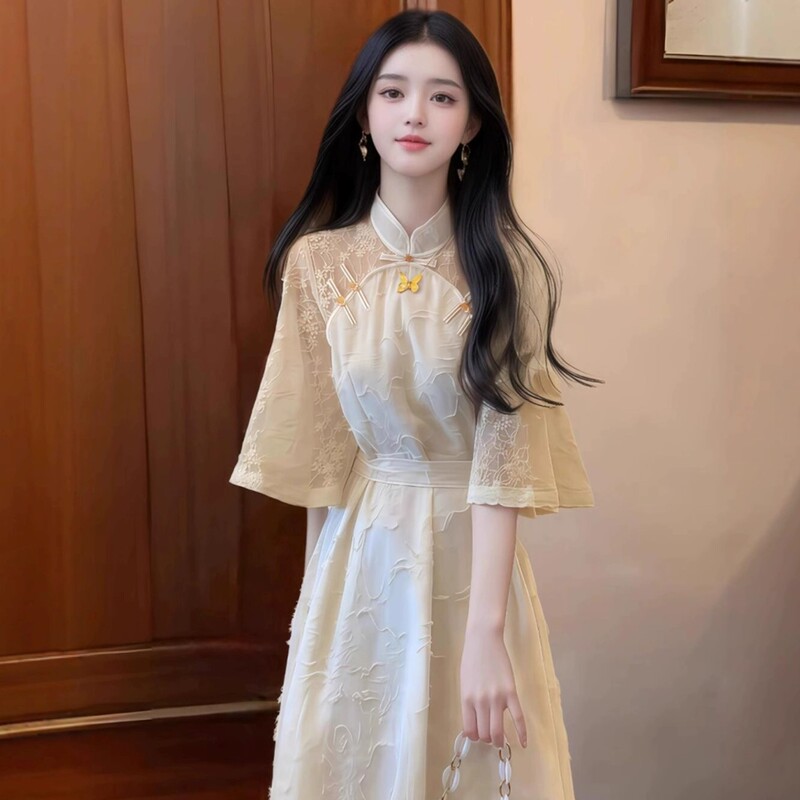 British Dgkp New Chinese Style Jacquard Dress for Women, Summer Waist-Cinching, High-End, Unique Cheongsam Long Dress British Dgkp New Chinese Style Jacquard Dress for Women, Summer Waist-Cinching, High-End, Unique Cheongsam Long Dress