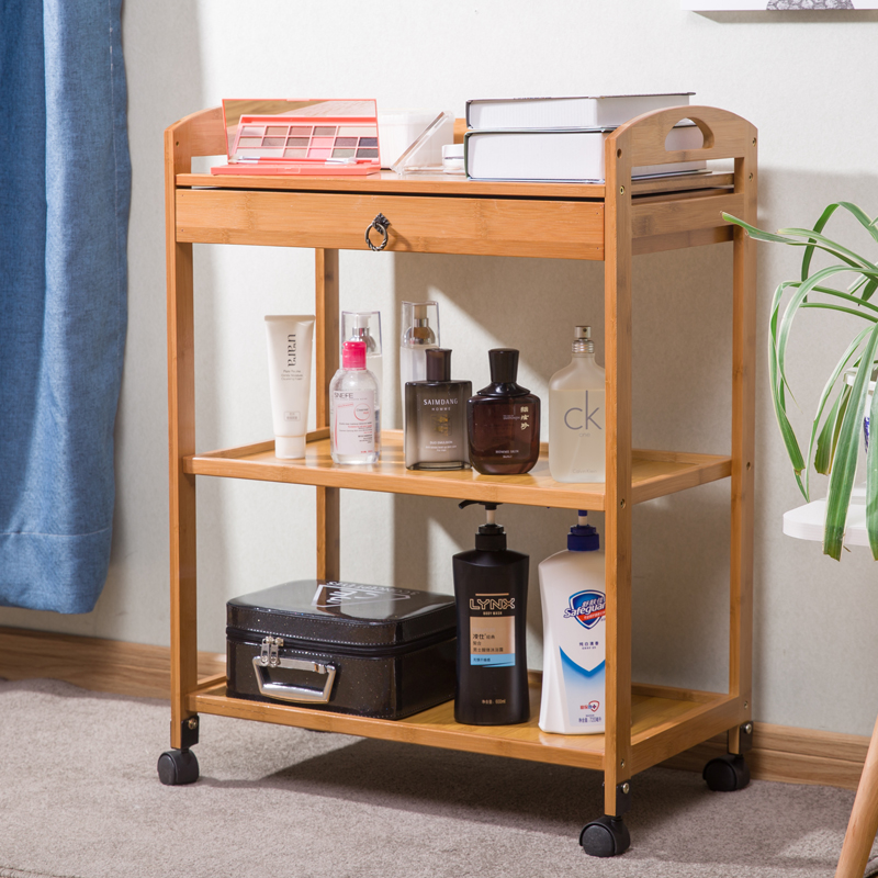 Special bamboo dining car tea cart wine cart trolley beauty salon instrument storage rack with drawer solid wood