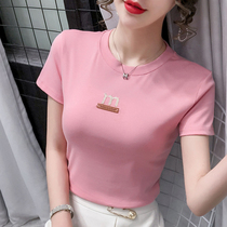 The United States and Europe Godifei womens counter 2021 summer new loose cotton embroidery beaded short-sleeved t-shirt women