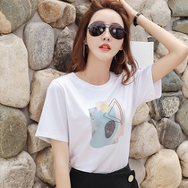 White short-sleeved T-shirt womens summer clothing counter the United States and Europe brother Di Fei 2021 new loose cotton printing top