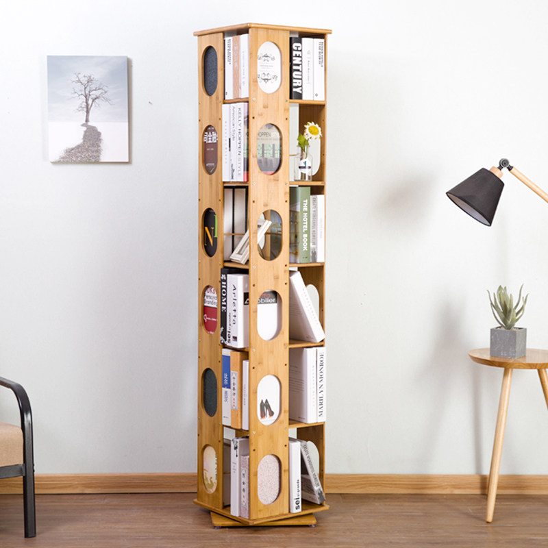360-degree rotating bookshelf bamboo student children Modern simple bookcase minimalist shelves containing floor solid wood