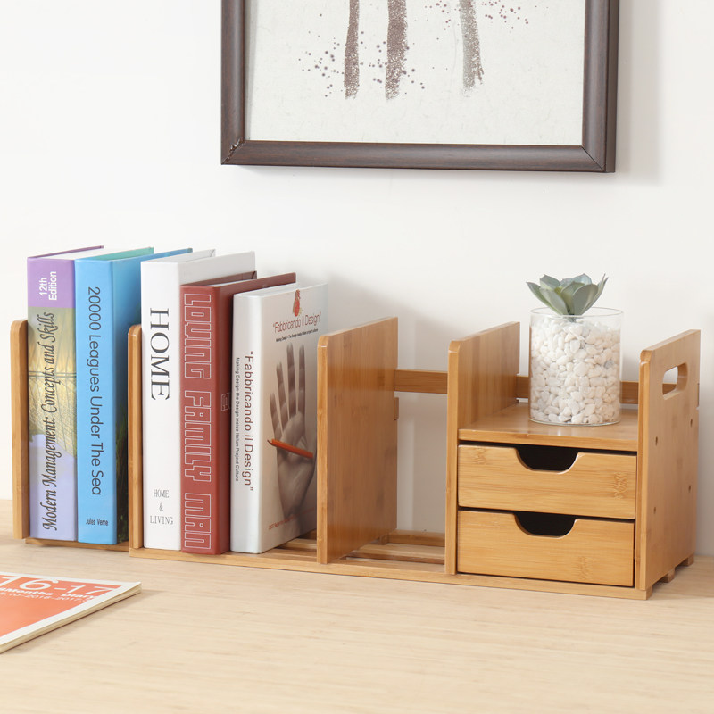 Nanzhu Desktop small bookshelf retractable simple mini bookcase Table storage box Student storage rack Solid wood