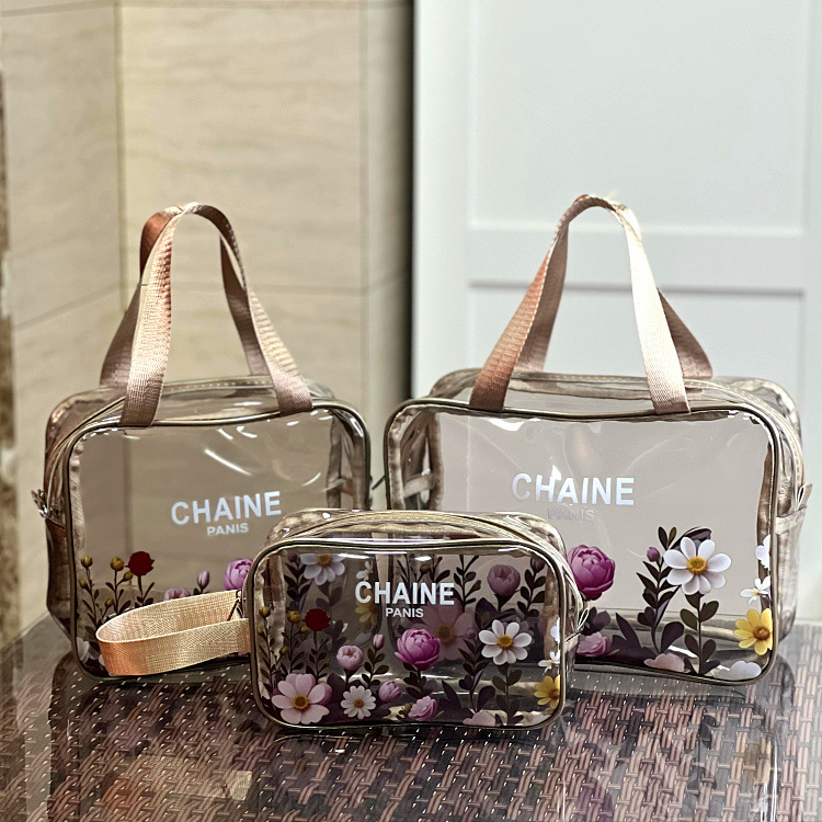 New Unisex Letter-Printed Transparent Waterproof Jelly Makeup Bag, Toiletry Bag, Hand-Held Beach Fitness Yoga Bag