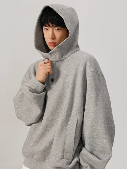 韩国Uamtor连帽卫衣男士秋冬美式潮牌高领纽扣设计感情侣休闲外套