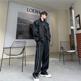 Korean Uamtor High-End Stylish Casual Sports Suit for Men, Designer Cardigan Jacket and Wide-Leg Pants Two-Piece Trendy Set