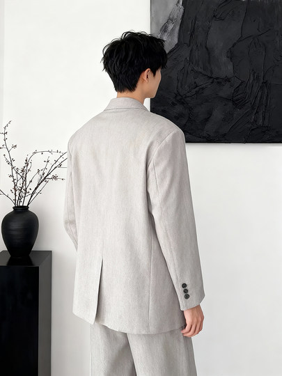 Korean Uamtor Men's Autumn and Winter Double-Breasted Suit Set, High-End Korean Style Casual Suit, Loose Jacket, Trendy