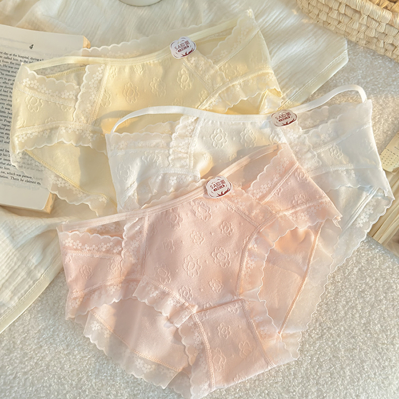 Summer 5A Cloud Baby Cotton Underwear for Women, Pure Cotton, Antibacterial, Seamless, Mid-Waist, Hip-Hugging, Sexy Jacquard Briefs