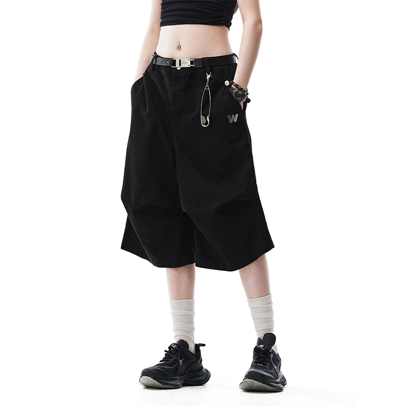 Waitingwave American Retro Three-Dimensional Design Silhouette Scimitar Cropped Pants Unisex Loose Lumberjack Work Pants