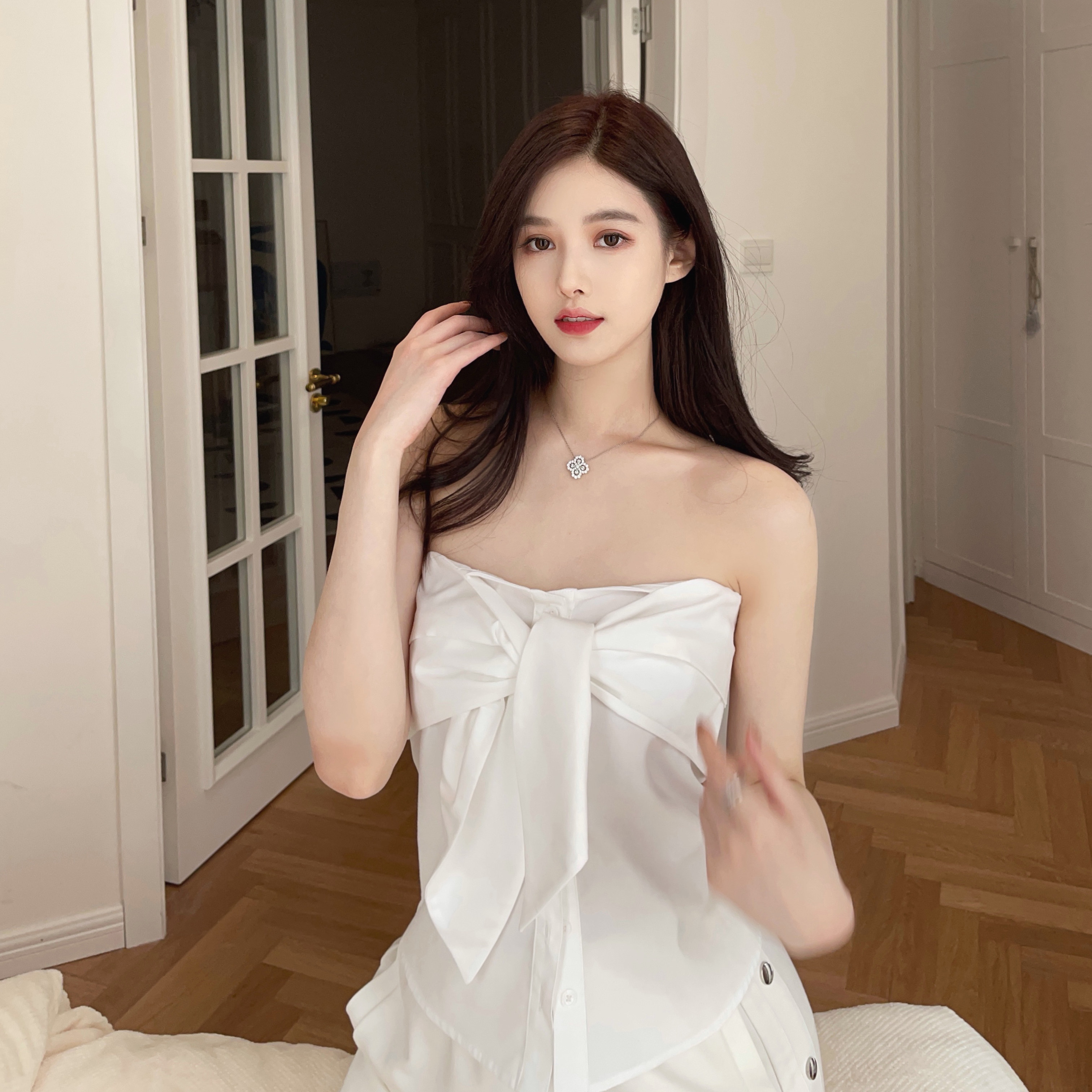 nicky bowknot tube top women's summer outerwear white short all-match self-cultivation hot girl strapless one-shoulder