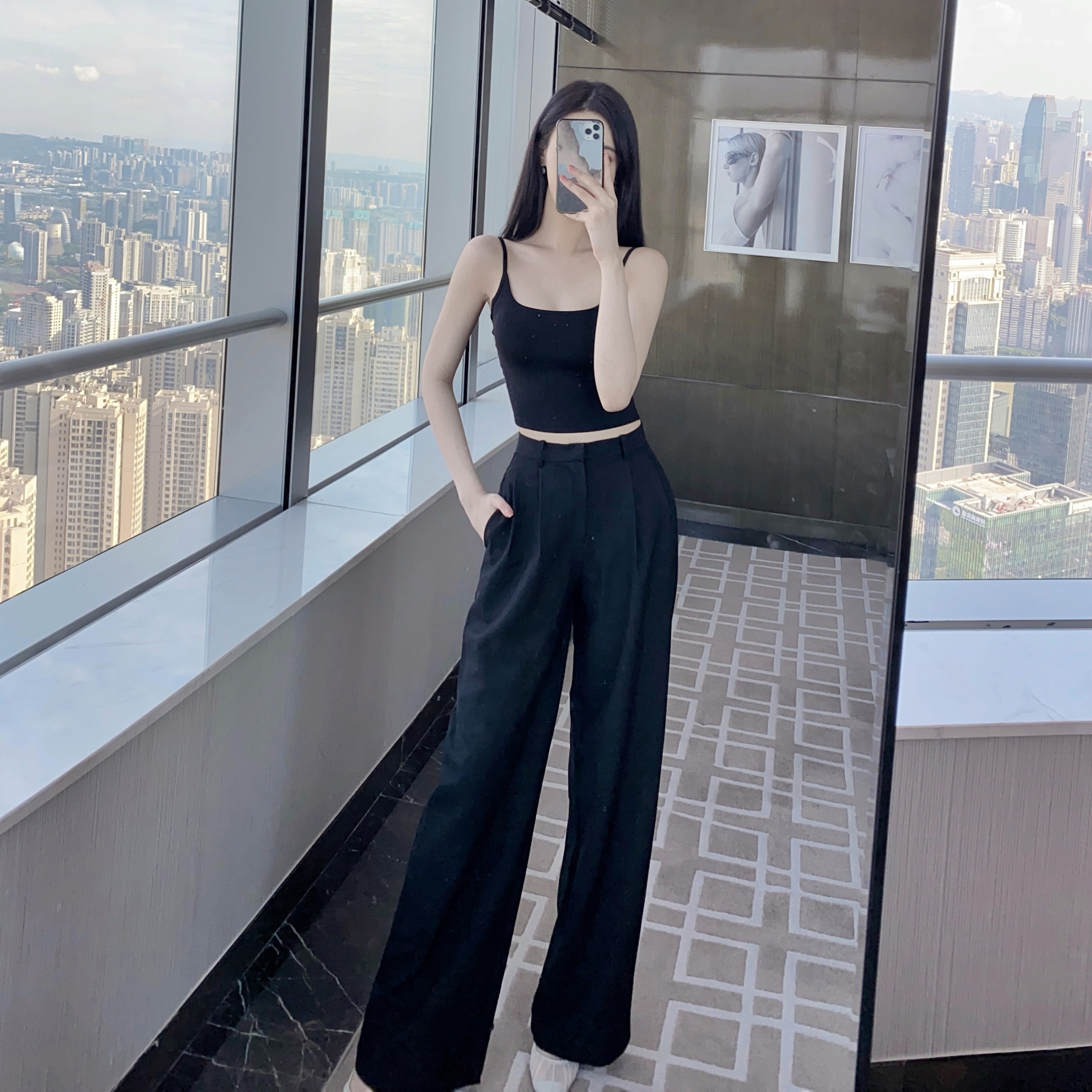Limited time 30% off nicky high waist sports casual pants women's sports pants look thin black all-match straight pants Korean version
