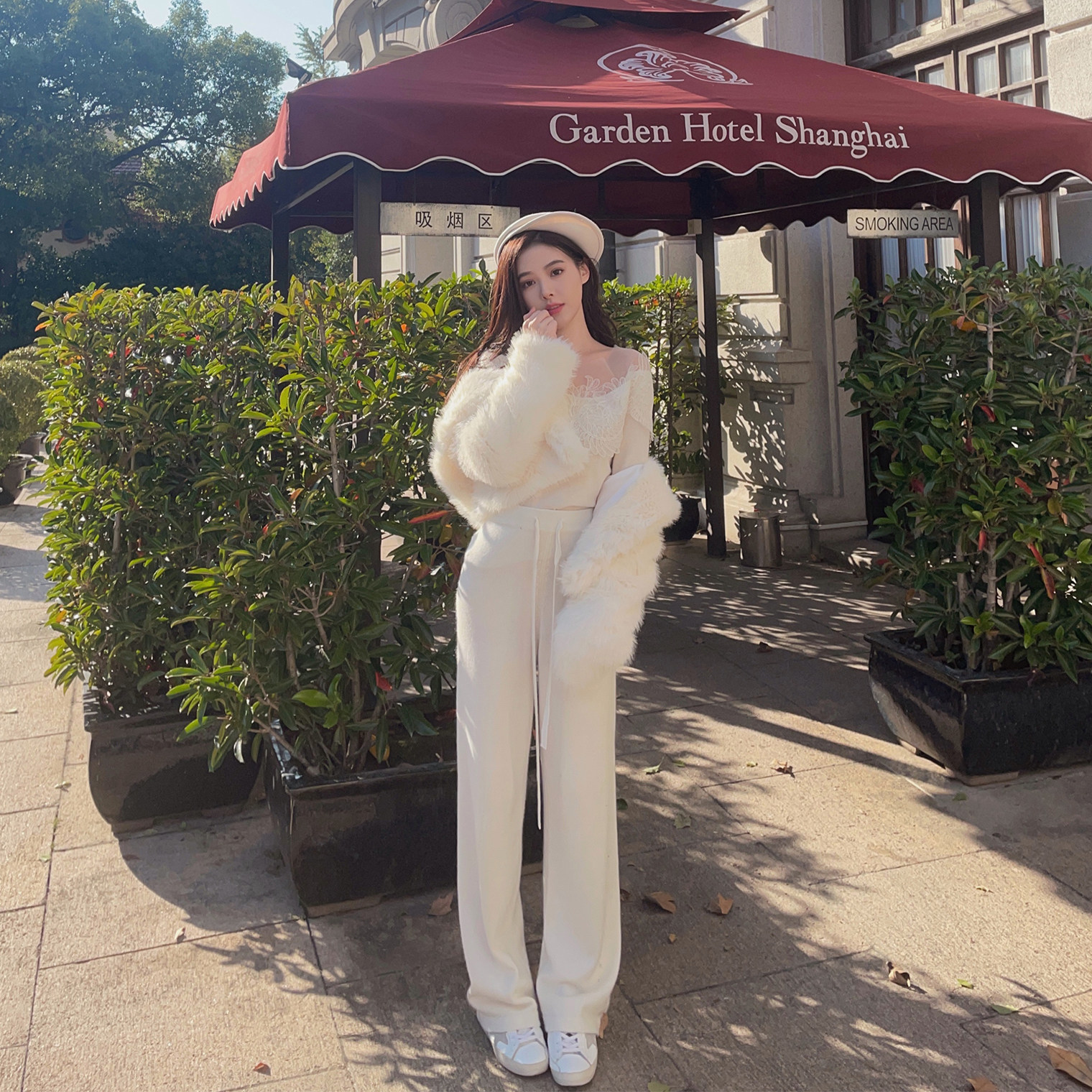 nicky high waist knitted casual pants women's spring and autumn trousers ins tide loose slim and tall straight all-match white