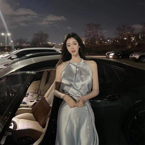 nicky sexy goddess sleeveless blue halter neck dress womens suit top half skirt 2022 new spring and autumn