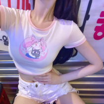 nicky beautiful girl short-sleeved high waist net red t-shirt female ins tide super hot 2022 new cotton short tights