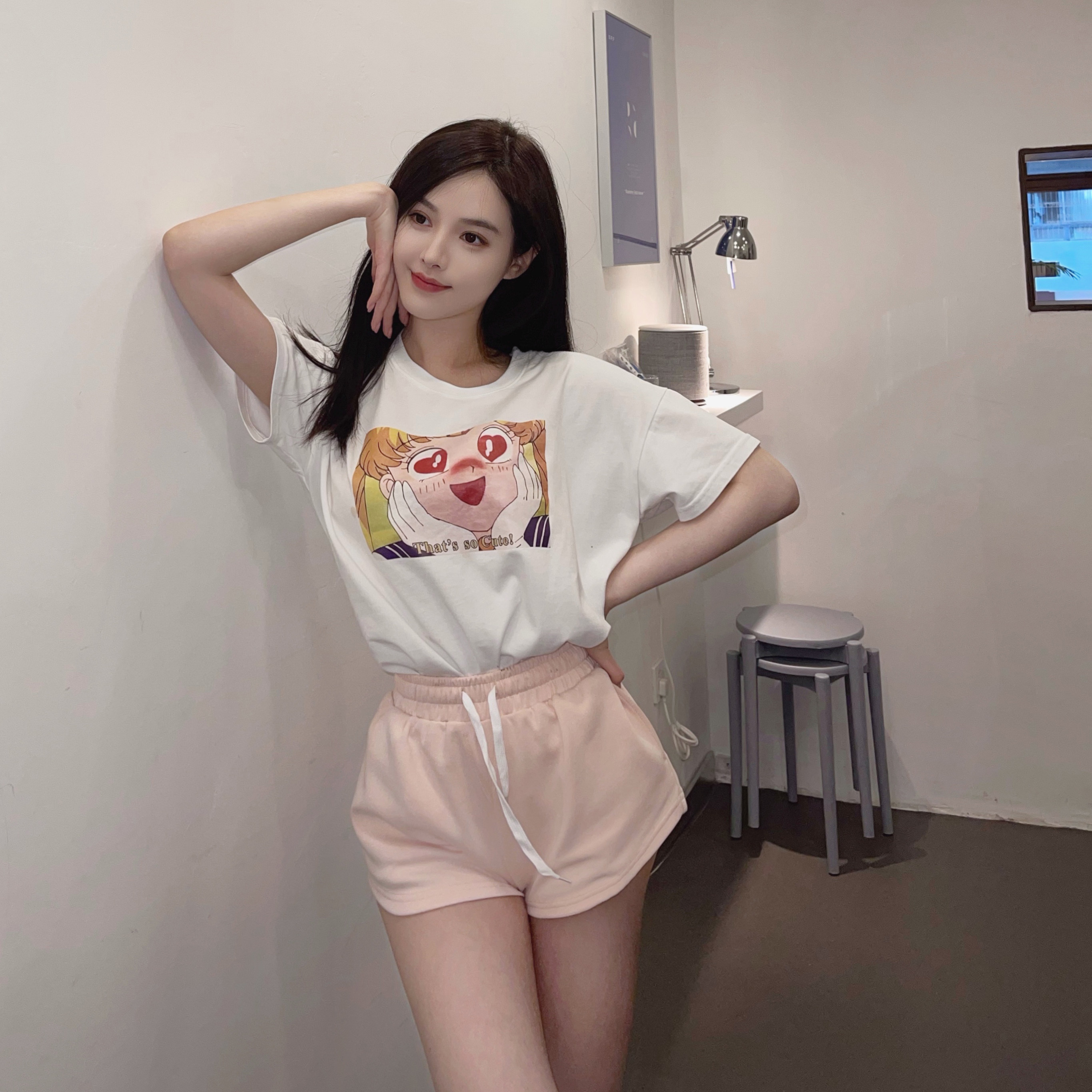 nicky pink age-reducing small fragrance sports casual shorts women's summer high waist thin section hot girl looks thin and fashionable