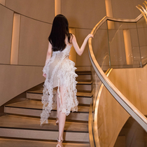 nicky Heavy Industry Rhinestone Sexy French High Waist Sling Dress Goddess Fan 2022 Autumn Lace Sling Dress