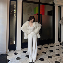 nicky shows long legs white casual high waist wide leg pants womens spring and autumn 2022 new drape cins trendy fashion