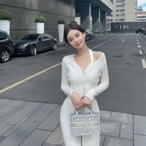 nicky pure all-match off-the-shoulder sweater knitted jacket cardigan female spring and autumn outer wear white short long-sleeved high-end