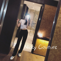 Black leg pants chiffon high-waisted sweatpants Super drop feeling high and slim 10cm casual pants female slim