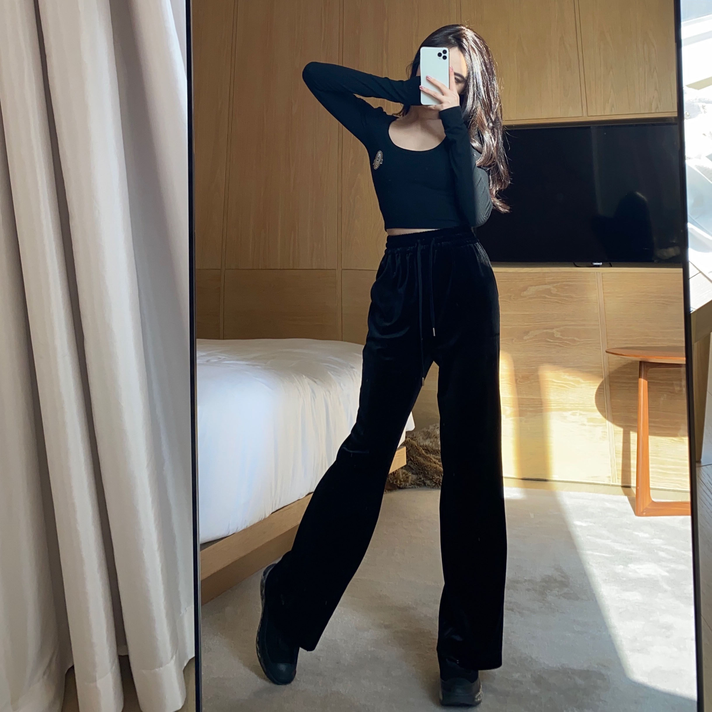 nicky black loose velvet pants women's spring and autumn new thickened trousers high waist slim loose straight outerwear
