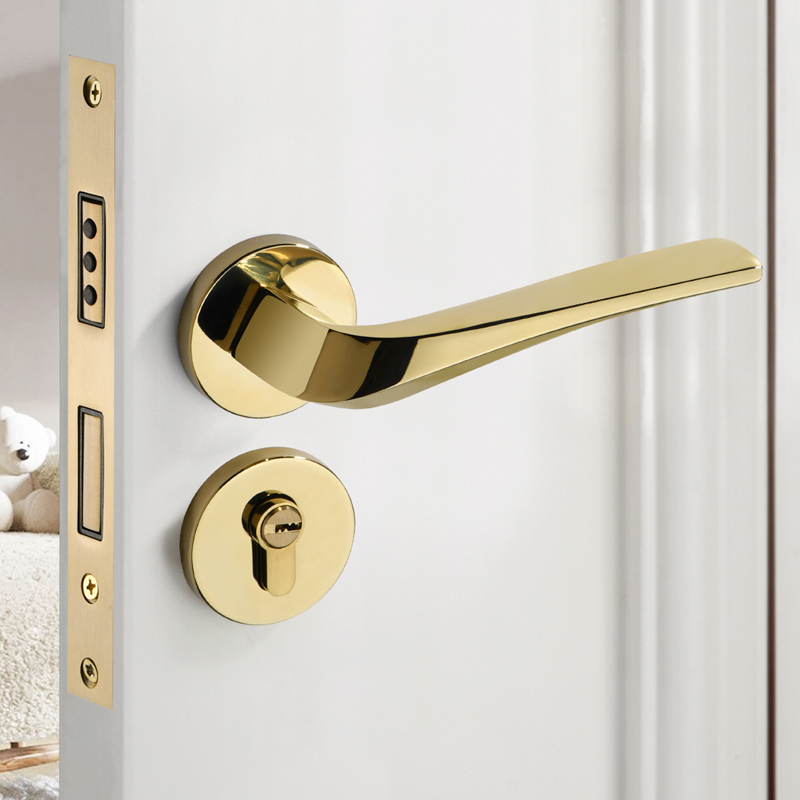 Indoor PVD Gold Set Handle Two-piece Modern Simple American Magnetic Suction Household Lock