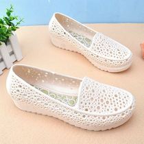 Summer season new slopes with white nurses sandals women plastic hollowed-out pregnant women moms working cave-holes non-slip thick bottom