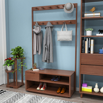Clothes hat rack solid wood hanging hanger on floor multifunction shoe changing stool home door integrated door hall Shoe Cupboard set stool
