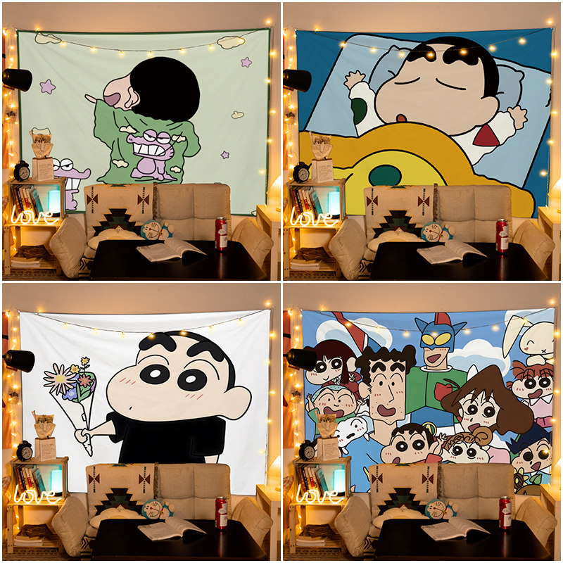 Cartoon crayon small new cartoon cute hanging cloth mesh red photo background cloth Dormitory Bedside Decorated Wall Cloth Healing-Taobao